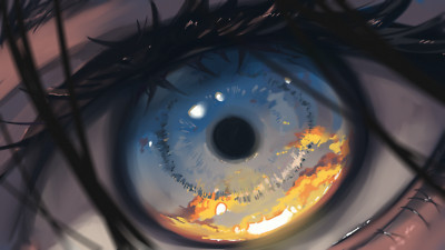 Anime Eyes Closeup Girls Reflection Sunset Artwork  Gaming Mat Desk 44636