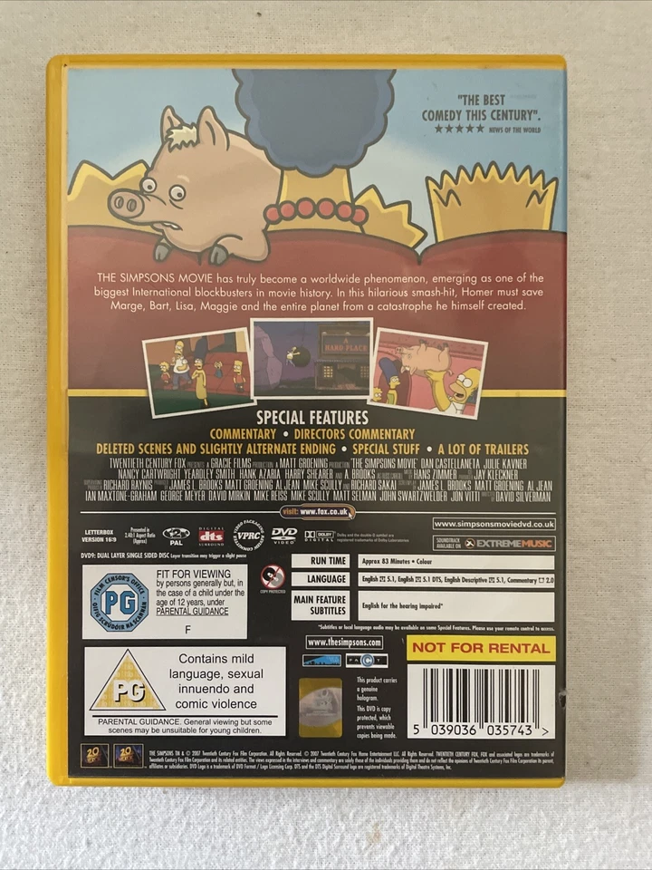 The Simpsons Movie . DVD - Reg 2 - PG - 2007 . Ex/con - Image 3 of 4