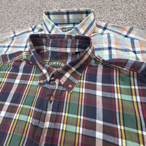 2er-Set Orvis Button Down Large EZ cool blau kariertes Herrenhemd faltenfrei