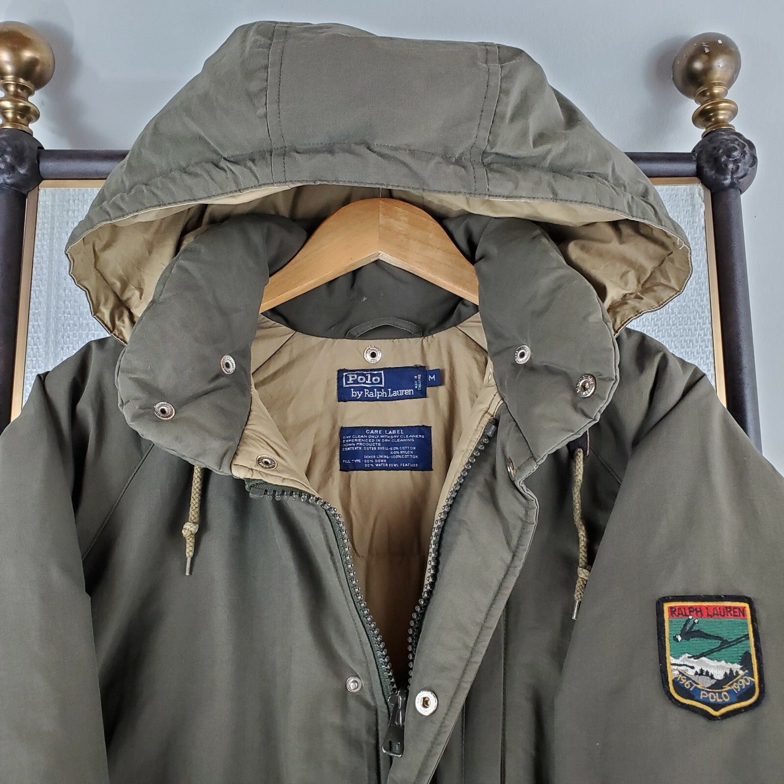 Rare VTG 90s POLO RALPH LAUREN Medium Suicide Ski Down Olive Puffer Coat Jacket image 3