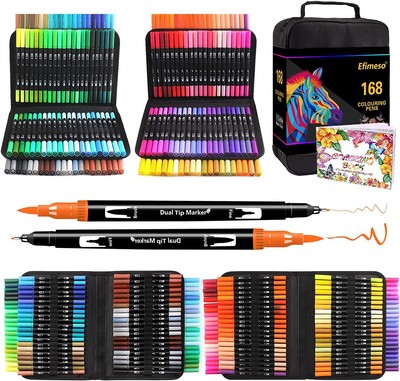 168 Farbstifte Filzstifte für Erwachsene Kinder Dual Tip Brush Marker