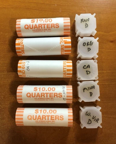 2005 D State Quarter Rolls 5 Uncirculated - Kansas, Oregon, Minnesota, W VA, CA