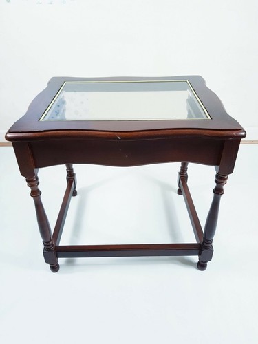 Antique Wooden Nest of Tables with Glass Tops (Super Rare) - Picture 10 of 12