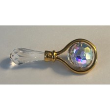 Swarovski Crystal Baby Rattle Figurine Gold Tone AB Spinning Ball Swan Logo