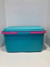 Eagle Craftstor Storage Tote Basket Teal Pink Purple 1990's Vtg 20 x 12 x 11 EUC