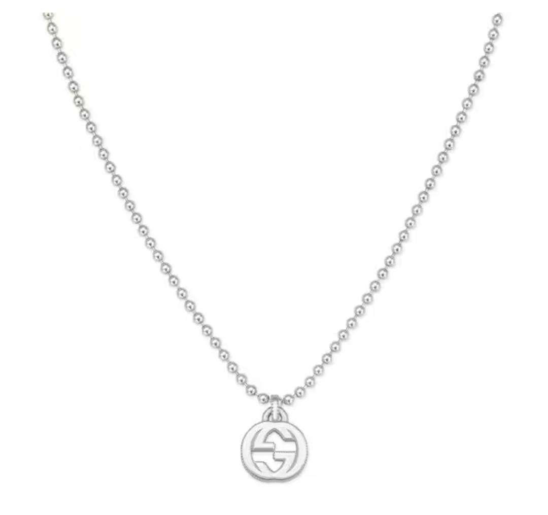 GUCCI Interlocking G Silver Pendant Necklace Bead… - image 3