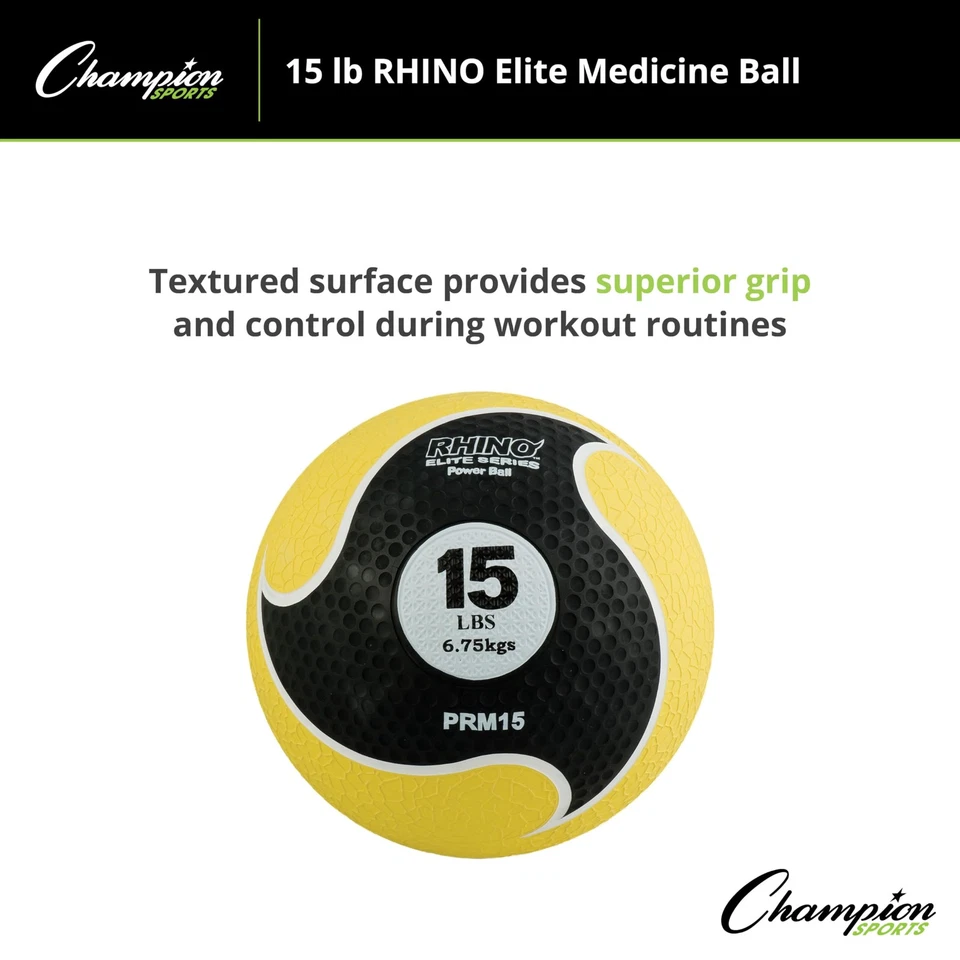 Balón medicinal amarillo Champion Sports 15 lb para entrenamiento de fuerza y agilidad central... Foto 3 de 4