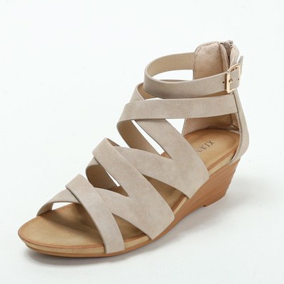 Women Crisscross Multi Strap Adjustable Buckle Zip Open Toe Wedge Heel Sandals