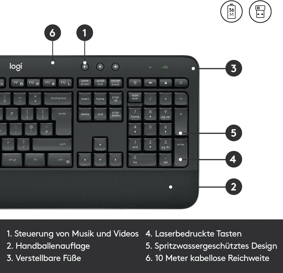 Logitech K545 Kabellose Tastatur - Schlank, leise, für Logitech MK545, MK540 -NS - Bild 3 von 4