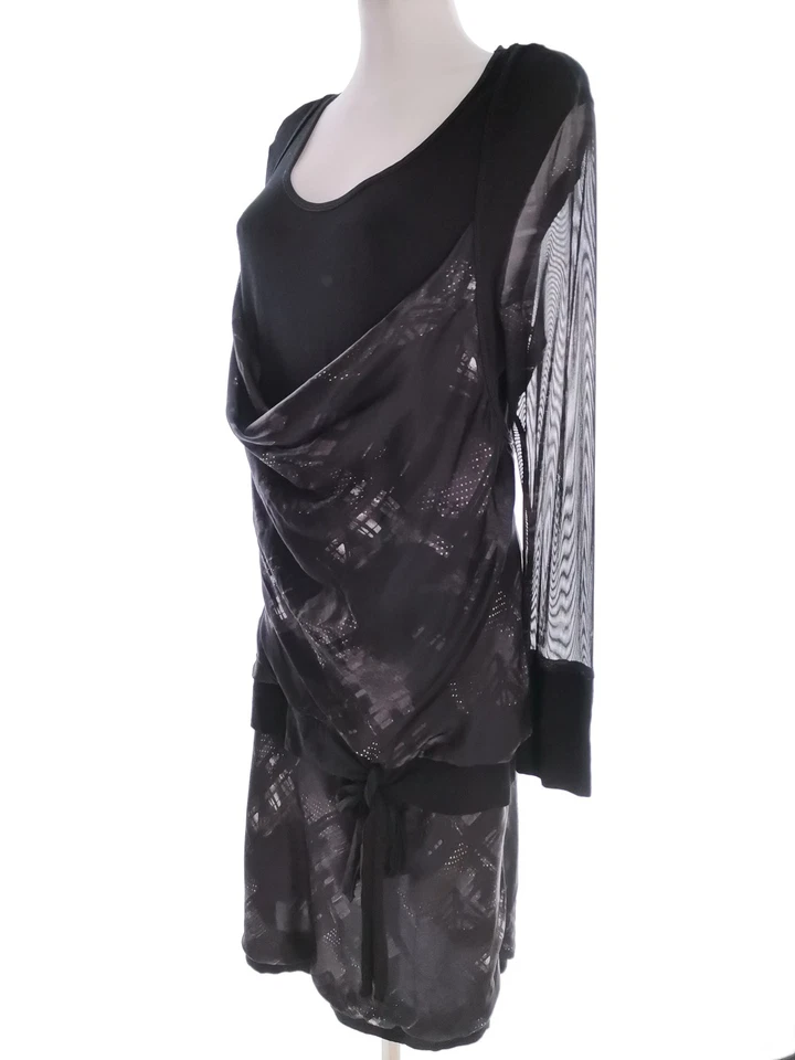 Eva Kayan  T. 44 Noir Midi Robe Droite Viscose Manche longue Asymétrique - Photo 2/4