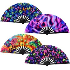 4 Pcs Large Rave Folding Hand Fans for Men UV Festival Fan for Line Dancing C...