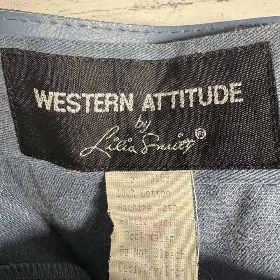 VTG Western Attitude Blue Denim Button Midi Skirt Belted Sz 4 Made In USA - Image 4 of 4