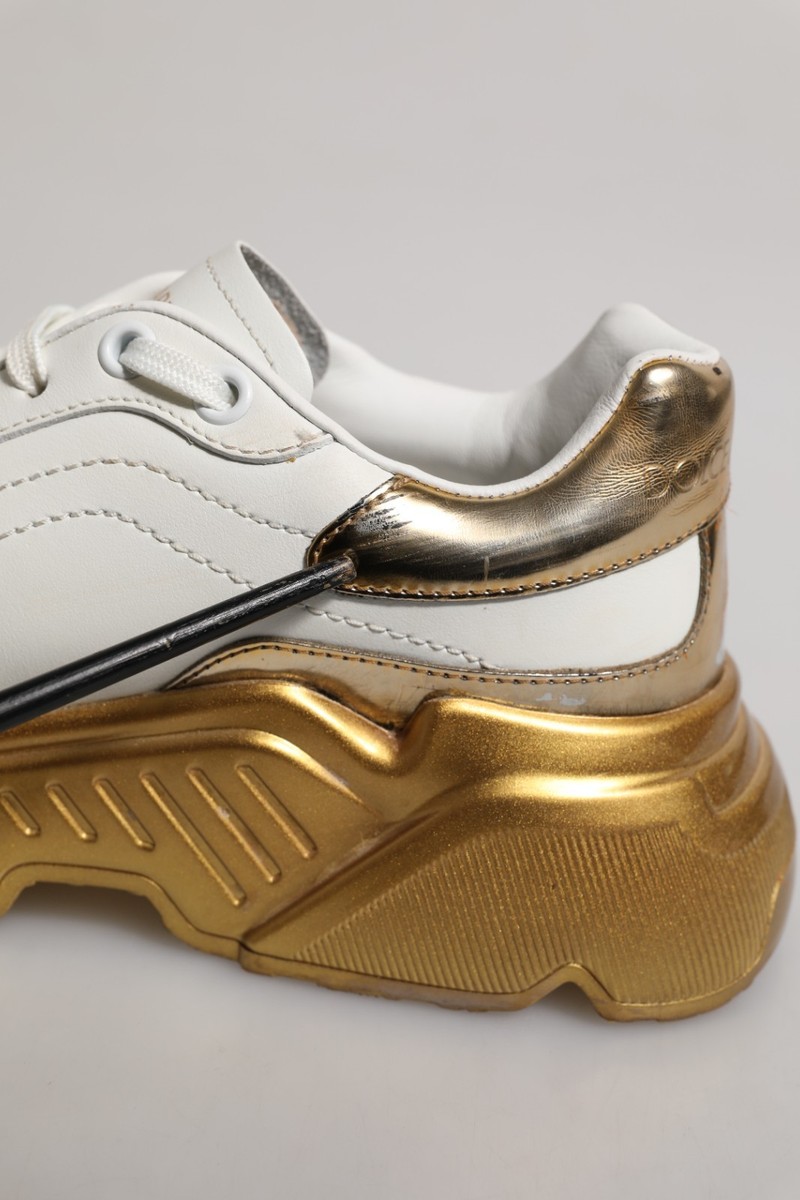 DOLCE & GABBANA Shoes White Gold Daymaster Low Top Sneakers EU36.5