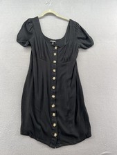 VTG Express Dress Womens Medium Black Short Sleeve Button Front Puff Sleeve