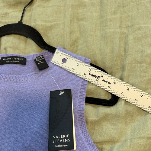 Valerie Stevens Oberteil Gr. Medium 100% 2-fädig Kaschmir lila ärmellos Pullover - Bild 8 von 8