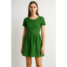 Scandi Minimalist Textured Knit Dress Green Pleated Skirt Modern Preppy GANNI M