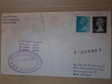 Paquebot Cover 24th June 1974 Mailed from Cable Ship Mercury in Plymouth