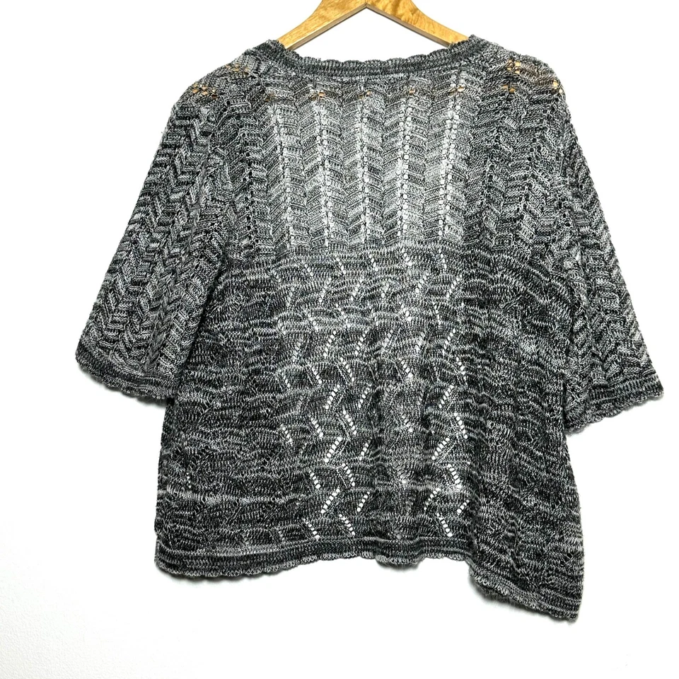 Cárdigan para mujer Kim Rogers Plus 1X negro blanco tejido abierto acrílico manga corta Foto 4 de 4