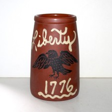 Red Oaks Pottery Pam Armbrust Canister Crock 8" Vase Liberty 1776 Americana folk