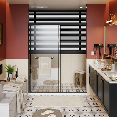 Spacious 60x72 Inch Frameless Shower Door, Aluminum Dual Sliding Glass Door wi