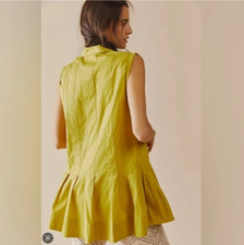 Free People Womens Yellow Sleeveless Collared Pleated Naomi Mini Dress Size S