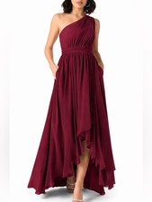 Azazie Mathilda Cabernet One Shoulder High Low Dress A22 Bridesmaid Formal