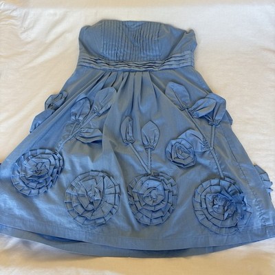blue floral mini dress strapless Steel Blue Floral Strapless Sweetheart Mini Dress