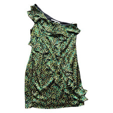 Collective Concepts Green Abstract One Shoulder Ruffle Lined Sheath Mini M