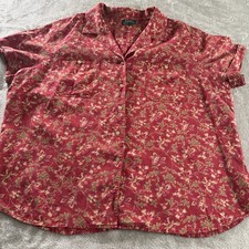 VTG 80S RALPH LAUREN L 100 LINEN LOTUS FLOWERS HIGH WAIST POLO SHIRT