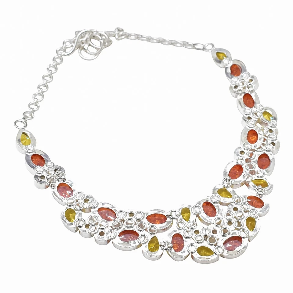 Baltic Amber & Citrine - Smoky Quartz Gemstone  925 Sterling Silver Necklace 18" - Image 4 of 4
