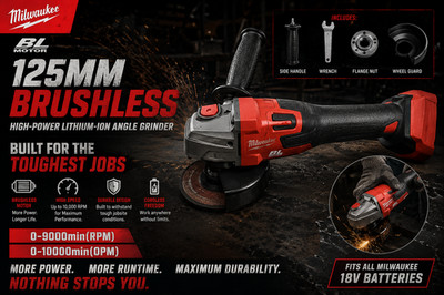  Milwaukee 125mm Brushless Cordless Angle Grinder Cutting Polishing Tool