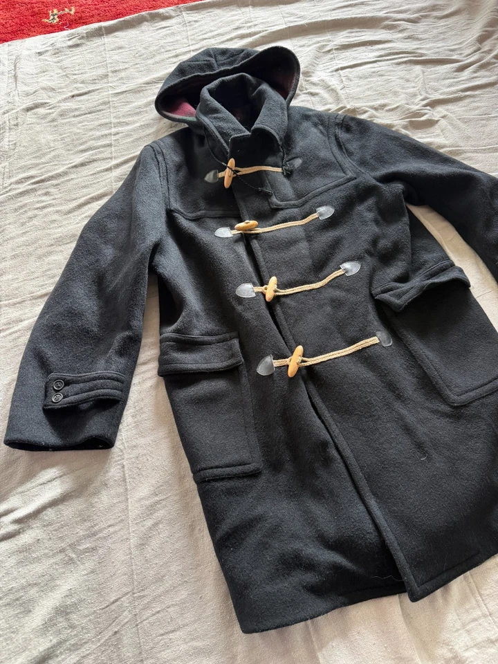 ABRIGO LODEN VINTAGE Para Hombres XL Lana Pesada ABRIGO Palancas Negro ALEMANIA OCCIDENTAL Capucha Foto 2 de 4