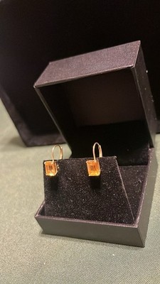 Jared offizielle 14k Gelbgold Citrin Smaragdschliff Ohrringe. Leverbacks