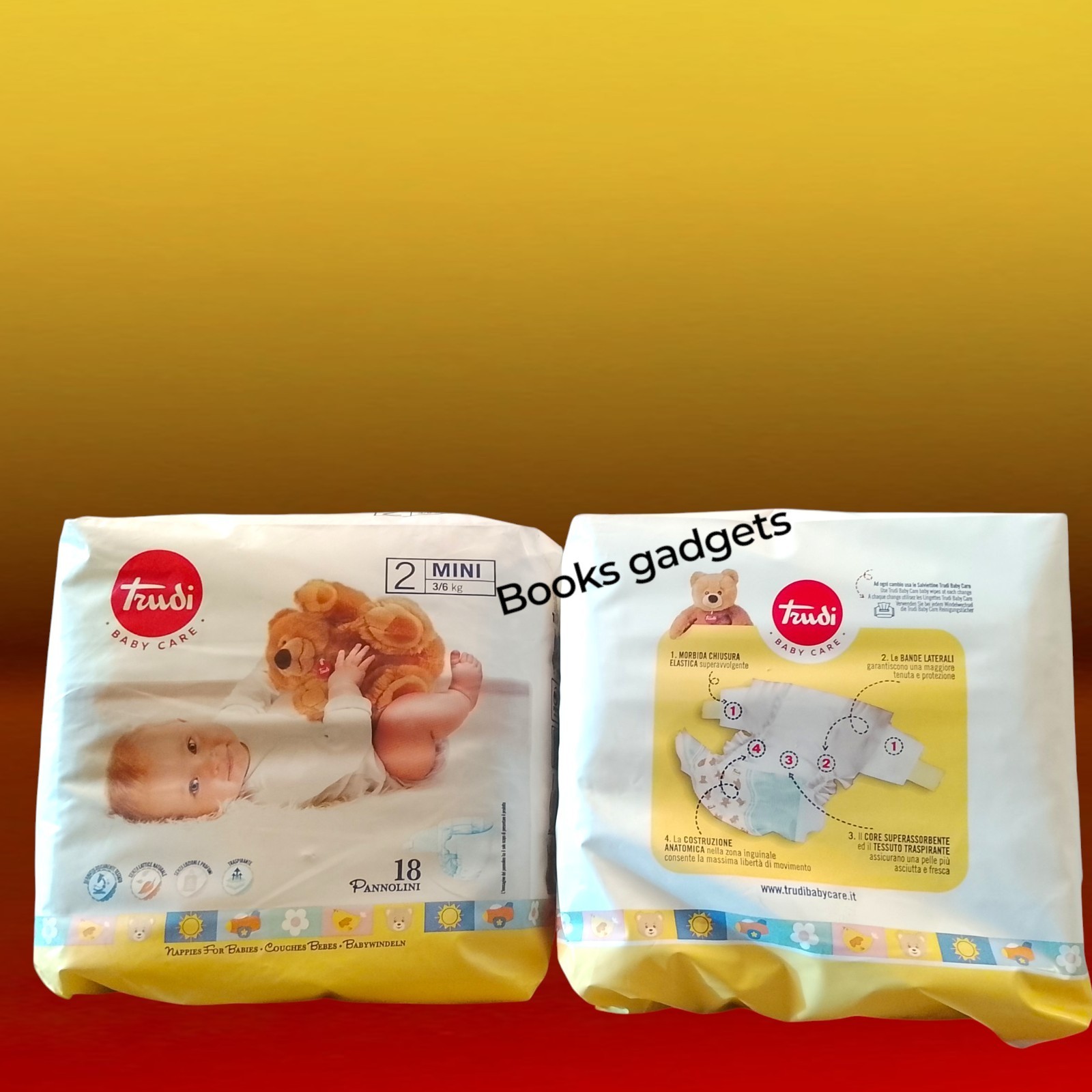 5 Pacchi (90 Pannolini) Trudi Baby Care Pannolino Unisex 2 Mini (3/6 Kg) - Immagine 4