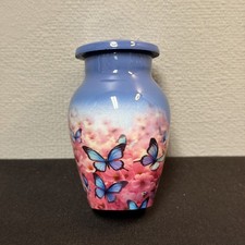 Butterfly Urns -Blue Butterfly On Pink Medows  Keepsake Urns for Human Ashes 3in
