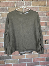 Zara Woman Olive Green Mixed Media Sweatshirt Medium Ribbed Back Patch Zip