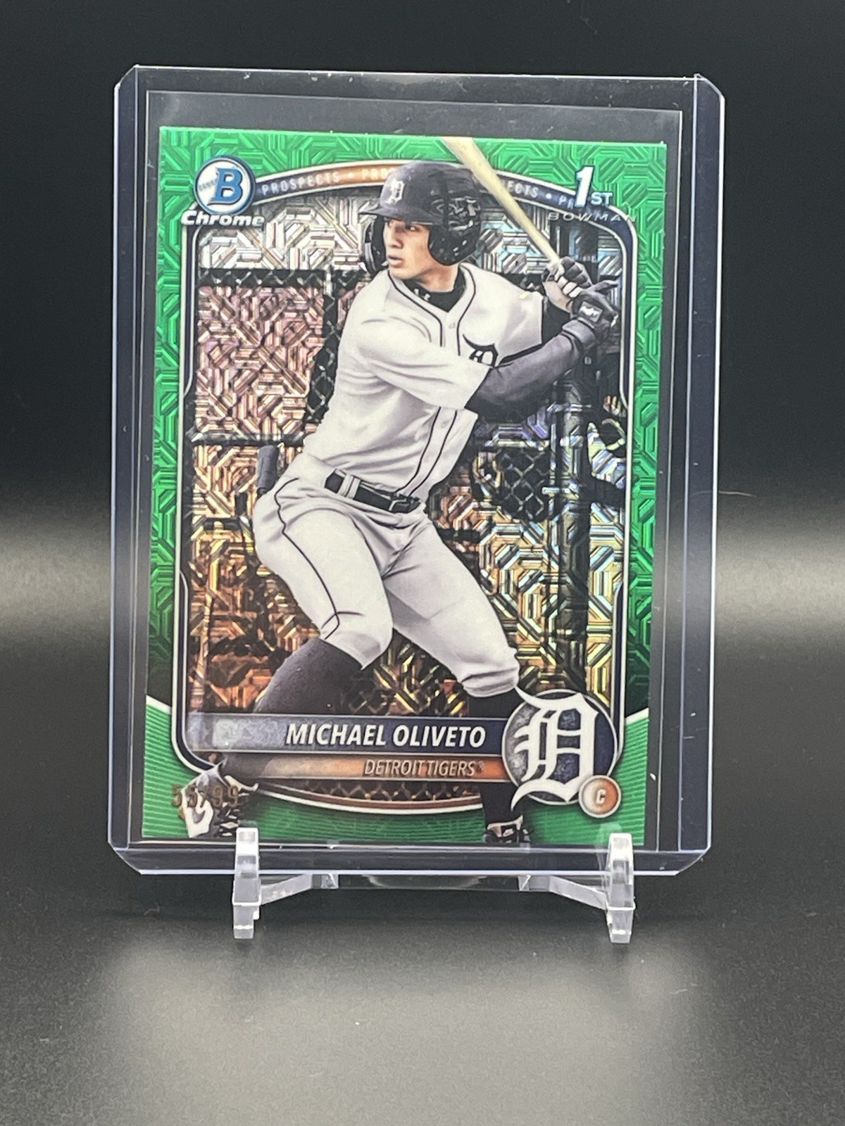 2025 Bowman Draft Michael Oliveto BDC-156 Tigers 1st Green Mojo Refractor /99