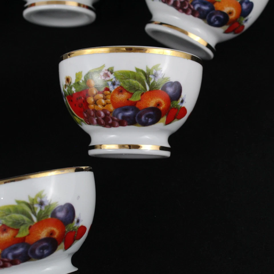 Juego de 6 Cuencos Porcelana Blanca Decoracion FRUTAL y Oro VINTAGE - Imagen 2 de 4