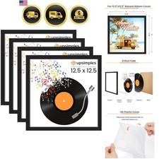 Vinyl Record Frame 12.5x12.5, Wall Display 4 Pack, Black