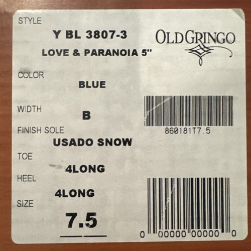 OLD GRINGO Yippee Kiyay Love & Paranoia Blue Cowboy Boots 7.5 B NEW WITH BOX - Picture 2 of 13