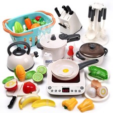 CUTE STONE Pretend Play Kitchen Toy with Cookware 15.9 6.7 9 inches, White