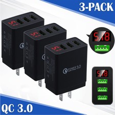 3-Pack 3 Port USB Home Wall Fast Charger for Cell Phone iPhone Samsung Android
