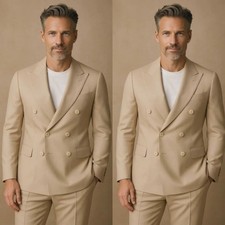 Men Suits Peak Lapel Double Breasted Party Formal Business Wedding Tuxedos Prom