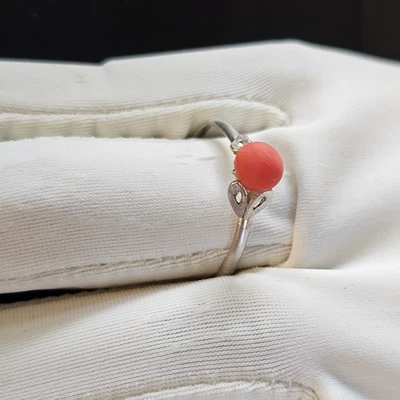 Bague Artisan Ancienne Argent Corail Ajustable Taille 53 À 60 - Photo 1/4