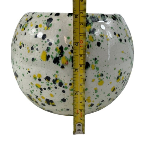 Vintage Arnels Speckled Ceramic Planter Pot Black Yellow Green Splatter Glaze - Picture 9 of 13