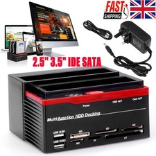 Dual 2.5" 3.5" USB 2.0 SATA SSD HDD Clone Docking Station Hard Drive Card Reader