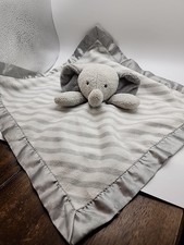 Cloud Island Gray Striped Elephant Lovey Plush 14" Satin Trim and Back Stripes