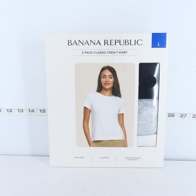BANANA REPUBLIC WOMEN S CREW-NECK T-SHIRT 3-PACK - WHITE, GRAY, BLACK **CHOOSE**