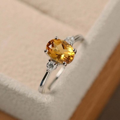 925 Sterling Silver Certified Natural Yellow Citiren Handmade Ring Gift For Her