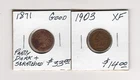 Indian Head Cent 1871 Good condition, partly dark & scr's, This is For Left Coin
